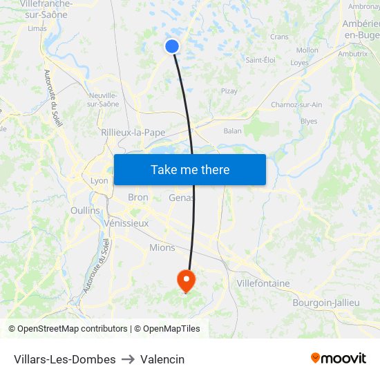 Villars-Les-Dombes to Valencin map