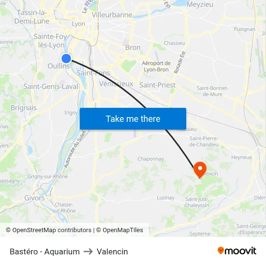 Bastéro - Aquarium to Valencin map