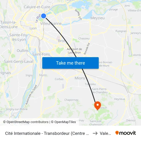 Cité Internationale - Transbordeur (Centre De Congrès) to Valencin map