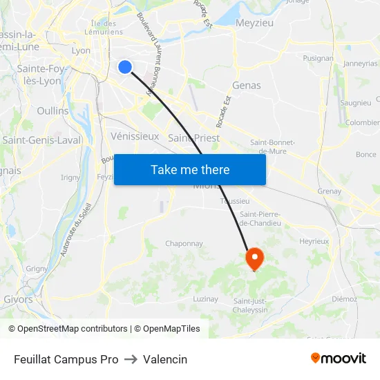 Feuillat Campus Pro to Valencin map