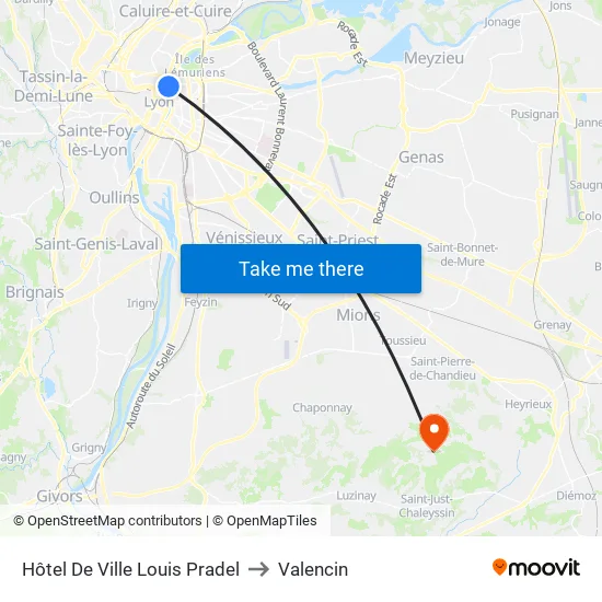 Hôtel De Ville Louis Pradel to Valencin map