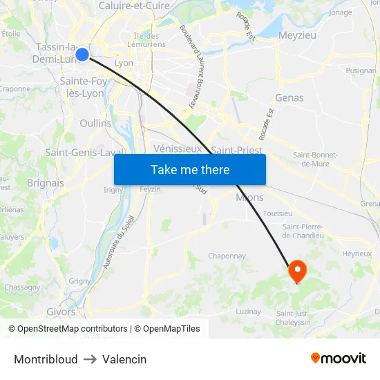 Montribloud to Valencin map