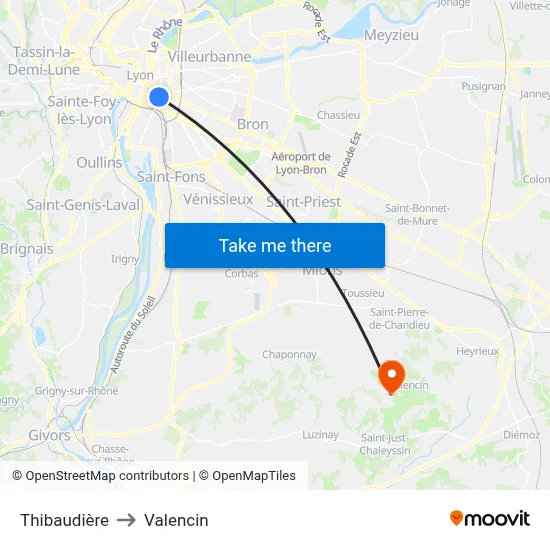 Thibaudière to Valencin map