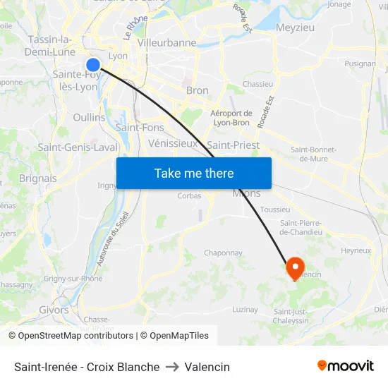 Saint-Irenée - Croix Blanche to Valencin map
