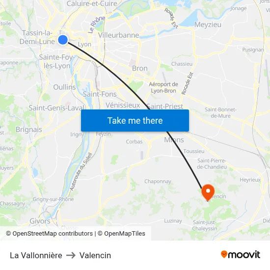 La Vallonnière to Valencin map