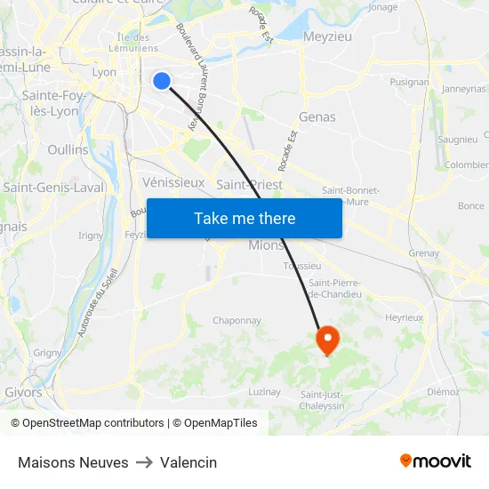 Maisons Neuves to Valencin map