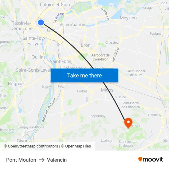 Pont Mouton to Valencin map