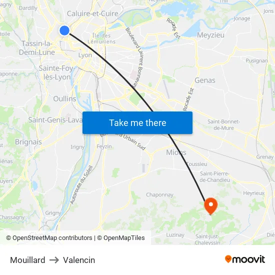 Mouillard to Valencin map