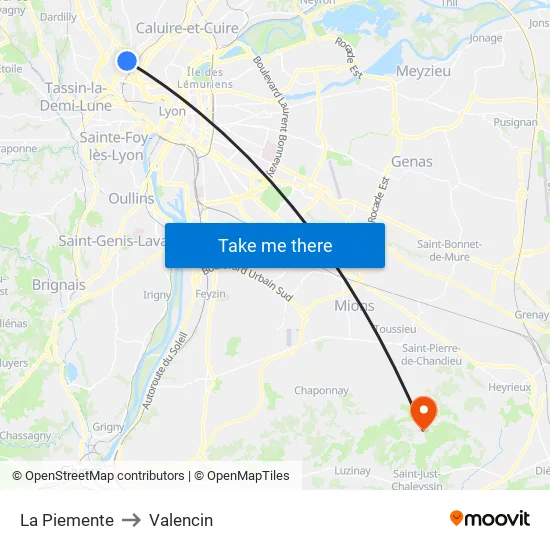 La Piemente to Valencin map