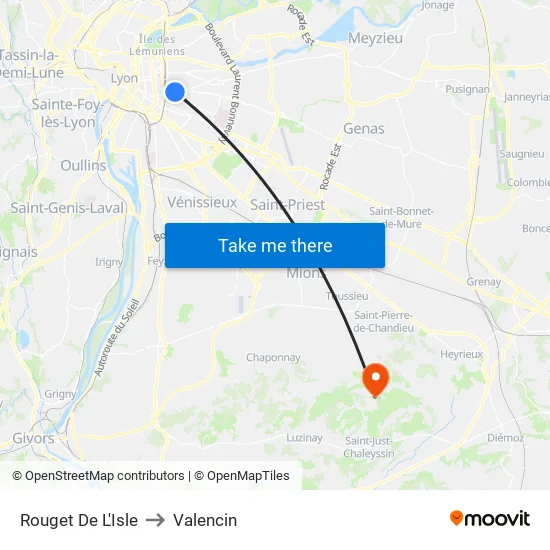 Rouget De L'Isle to Valencin map