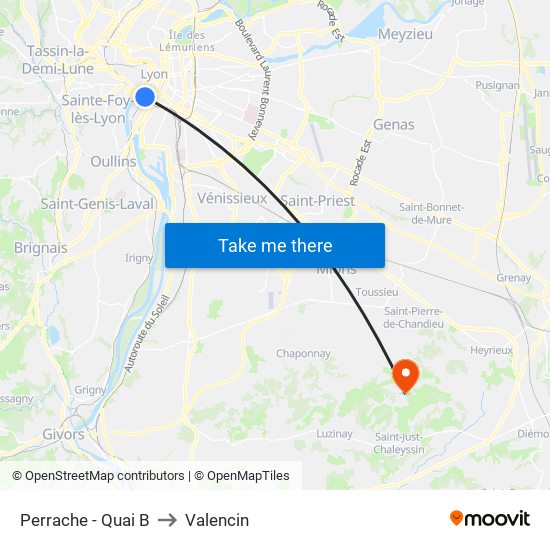Perrache - Quai B to Valencin map