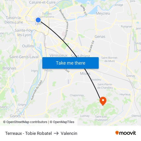 Terreaux - Tobie Robatel to Valencin map