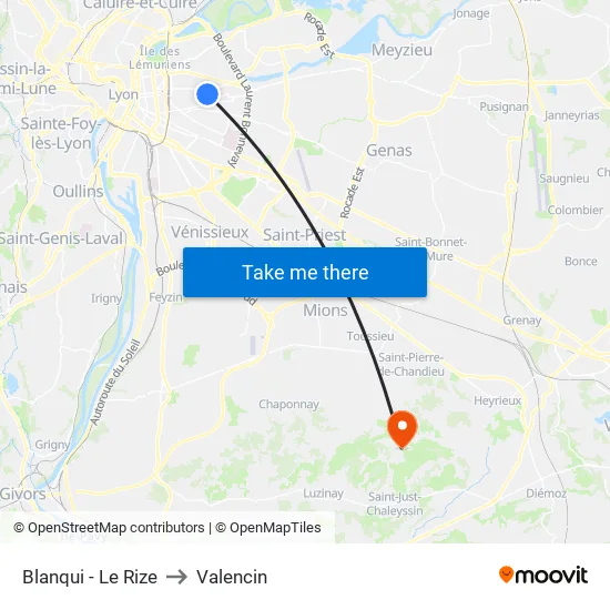 Blanqui - Le Rize to Valencin map