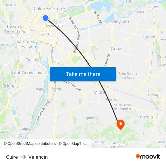 Cuire to Valencin map