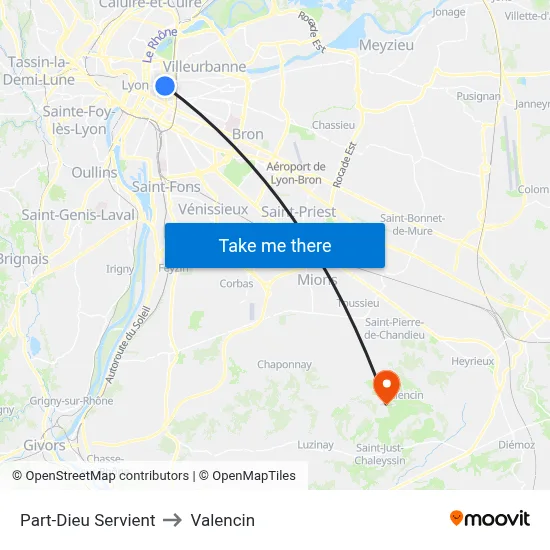 Part-Dieu Servient to Valencin map