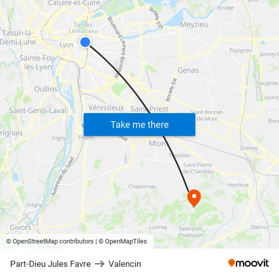 Part-Dieu Jules Favre to Valencin map