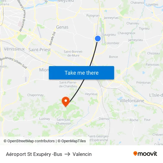 Aéroport St Exupéry -Bus to Valencin map