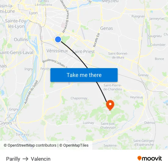 Parilly to Valencin map