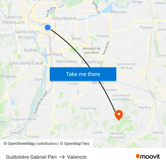 Guillotière Gabriel Péri to Valencin map