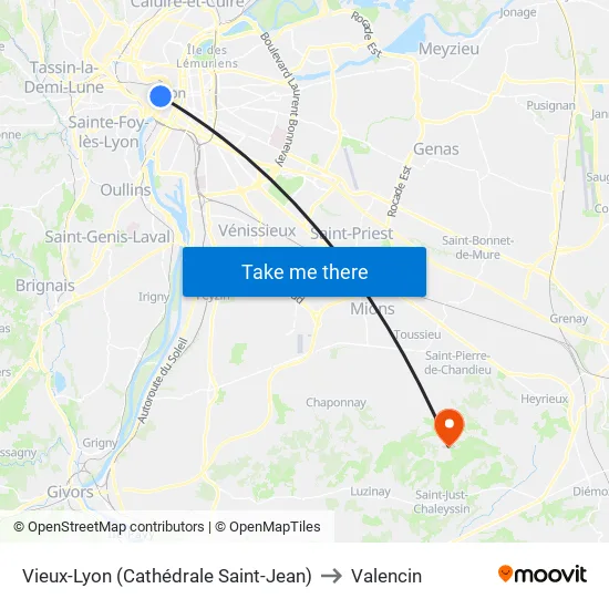 Vieux-Lyon (Cathédrale Saint-Jean) to Valencin map