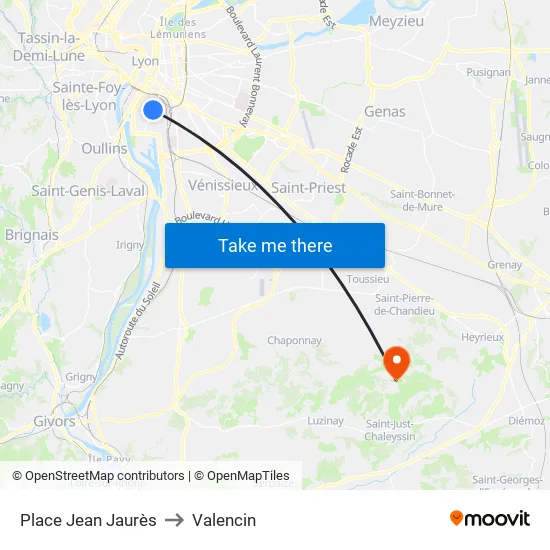Place Jean Jaurès to Valencin map