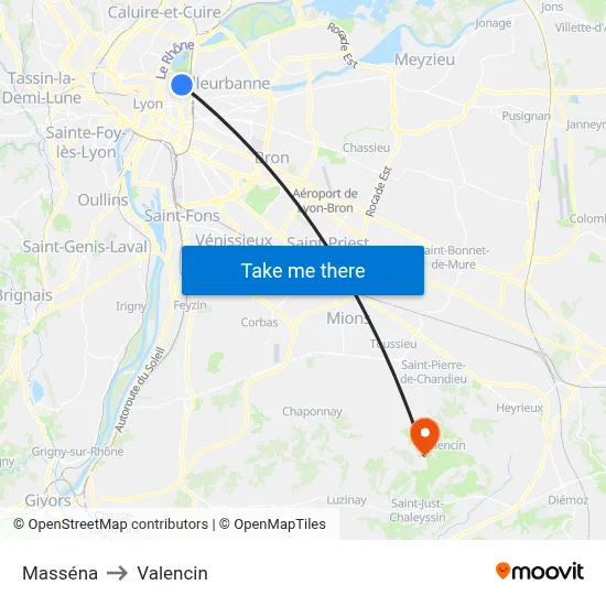 Masséna to Valencin map