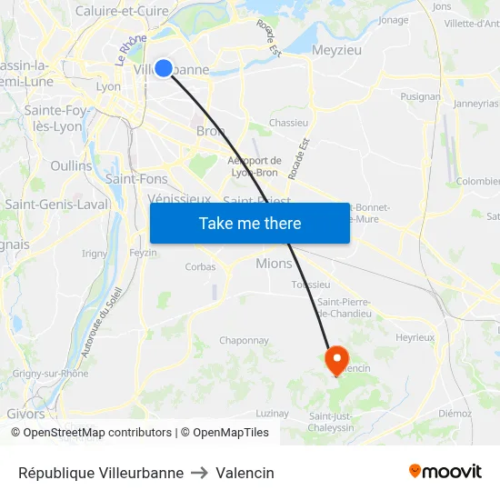 République Villeurbanne to Valencin map