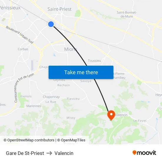 Gare De St-Priest to Valencin map