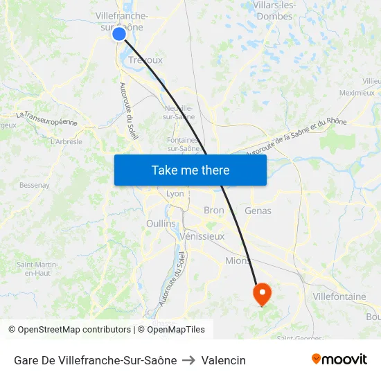 Gare De Villefranche-Sur-Saône to Valencin map