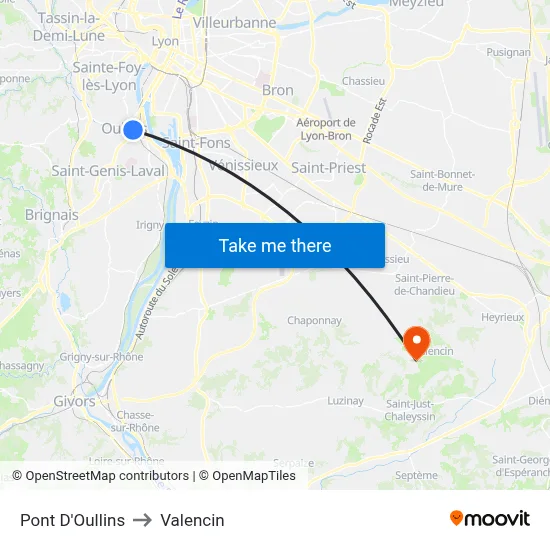 Pont D'Oullins to Valencin map
