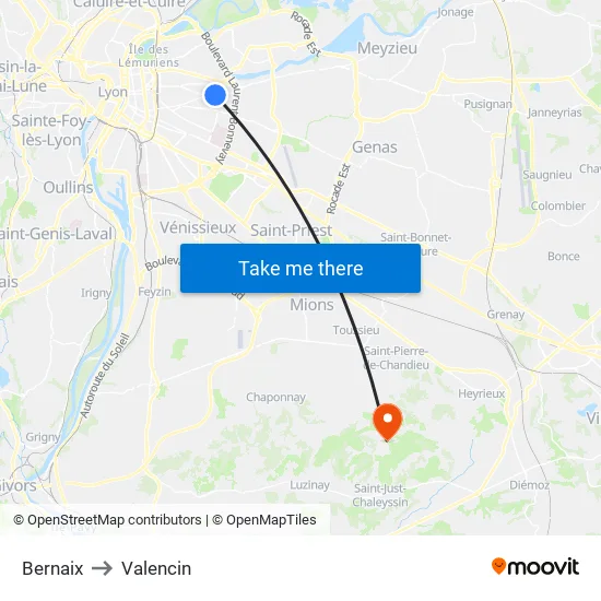 Bernaix to Valencin map