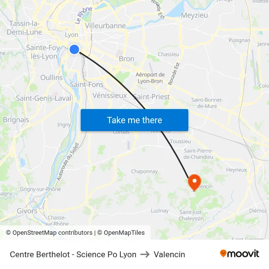 Centre Berthelot - Science Po Lyon to Valencin map