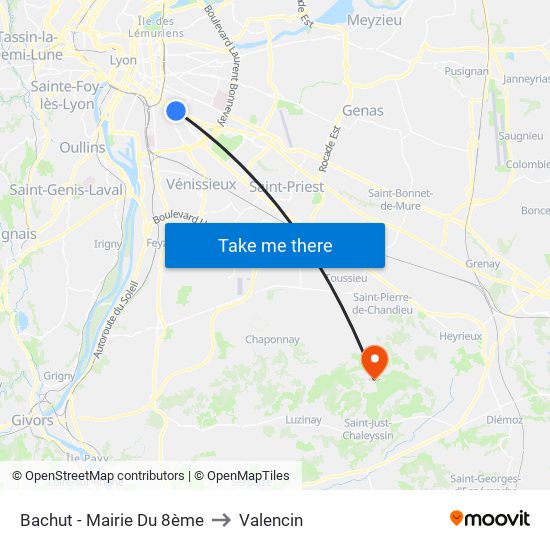 Bachut - Mairie Du 8ème to Valencin map