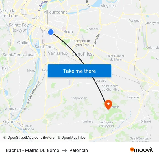 Bachut - Mairie Du 8ème to Valencin map