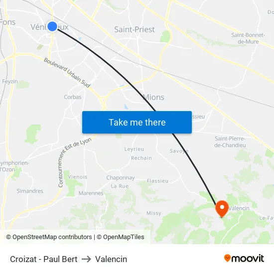 Croizat - Paul Bert to Valencin map