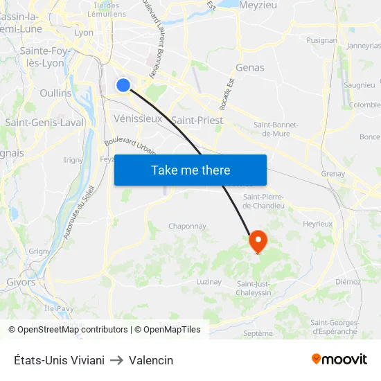 États-Unis Viviani to Valencin map