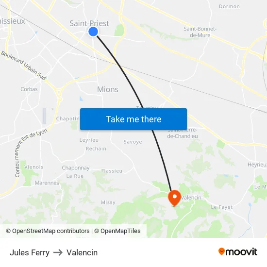 Jules Ferry to Valencin map