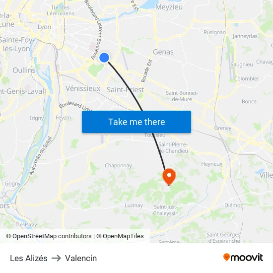 Les Alizés to Valencin map