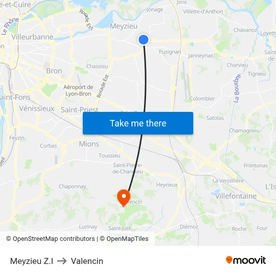 Meyzieu Z.I to Valencin map