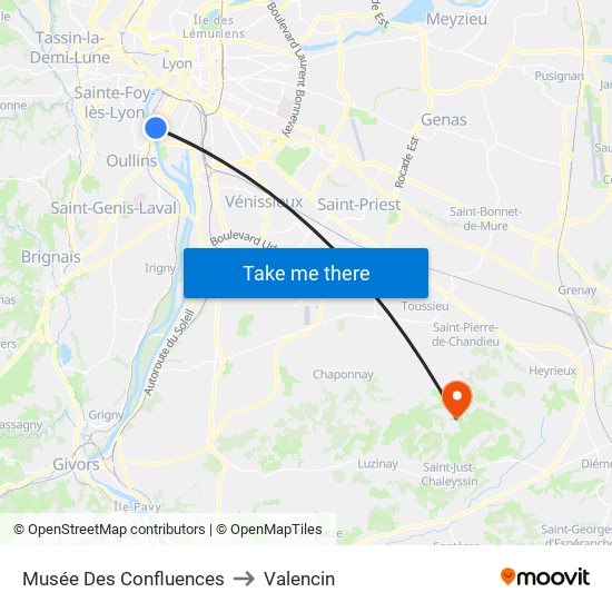 Musée Des Confluences to Valencin map