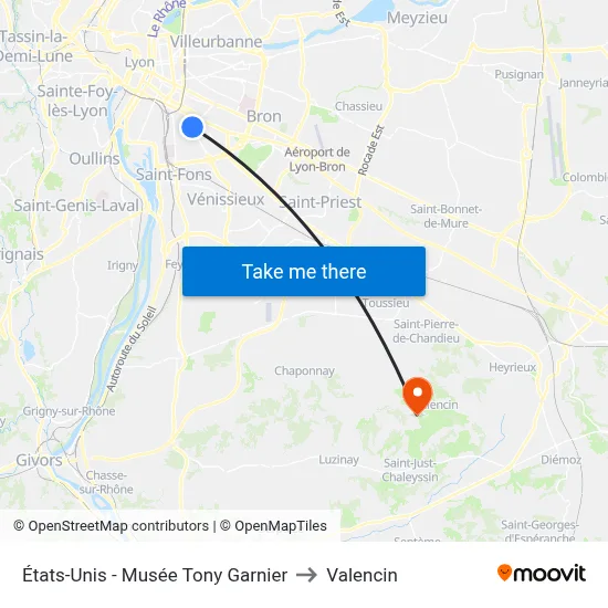 États-Unis - Musée Tony Garnier to Valencin map