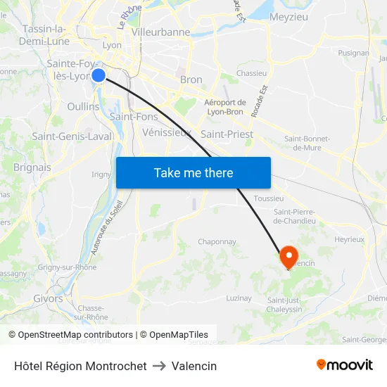 Hôtel Région Montrochet to Valencin map