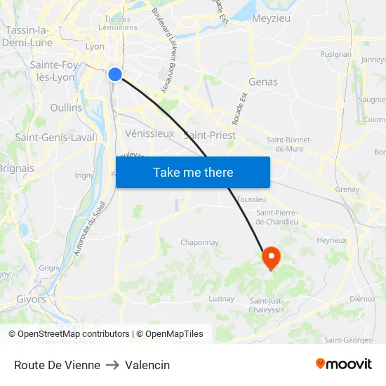 Route De Vienne to Valencin map
