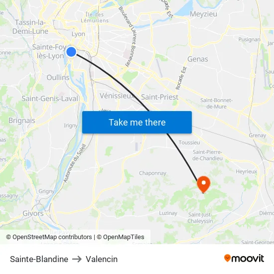 Sainte-Blandine to Valencin map
