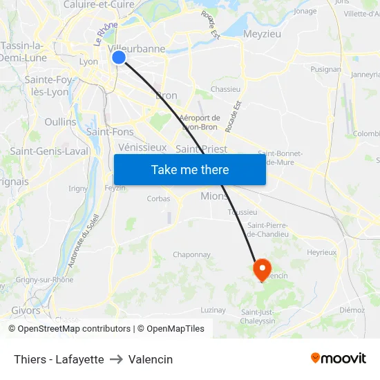 Thiers - Lafayette to Valencin map