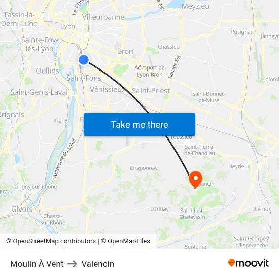Moulin À Vent to Valencin map