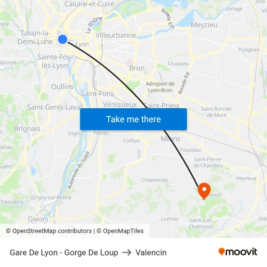 Gare De Lyon - Gorge De Loup to Valencin map