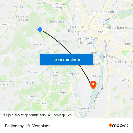 Pollionnay to Vernaison map