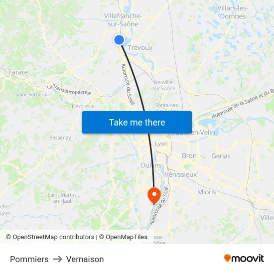 Pommiers to Vernaison map