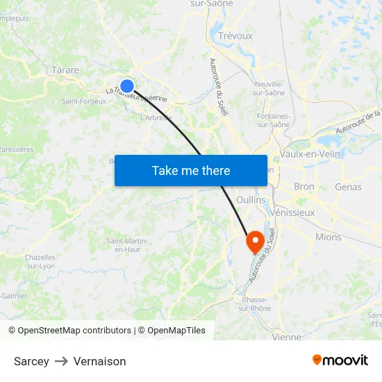 Sarcey to Vernaison map